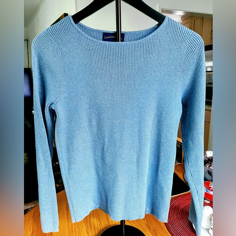 Women's Light Blue with Sparkle Crew Neck Sweater by Charter Club